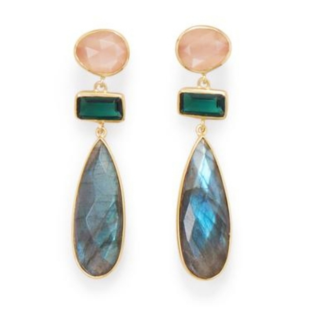 14KT GOLD PLATED MULTI STONE POST EARRINGS